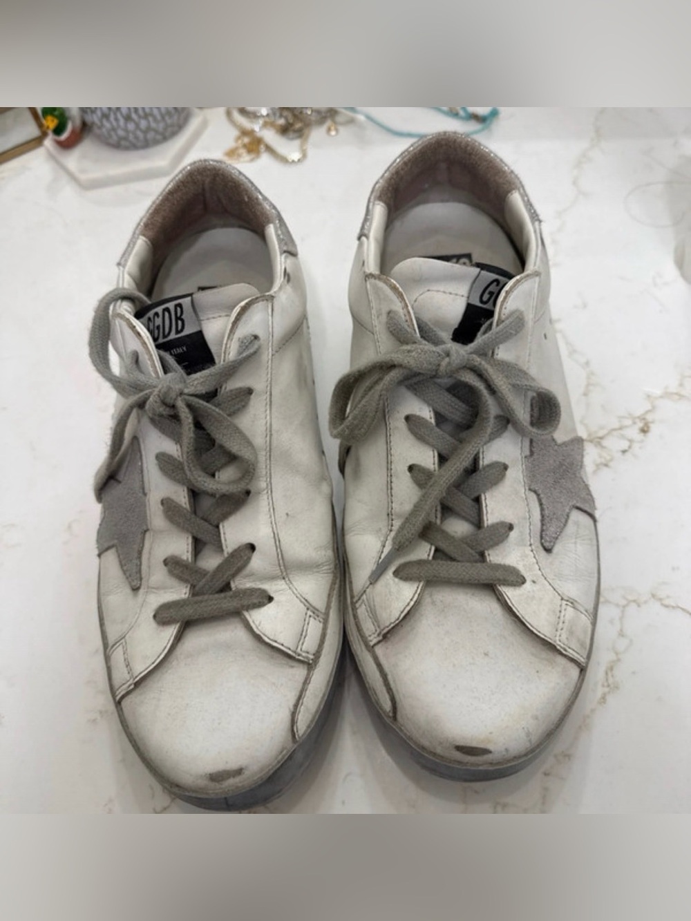 Golden Goose White Leather Superstar Sneaker with Black Insole Logo